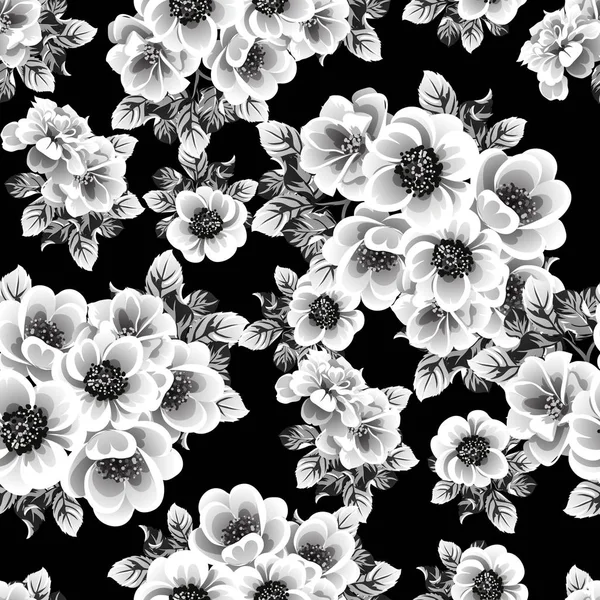 Padrão Floral Sem Costura Preto Branco — Vetor de Stock