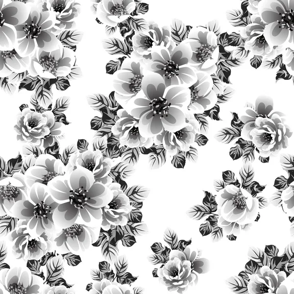 Black White Seamless Floral Pattern — Stock Vector