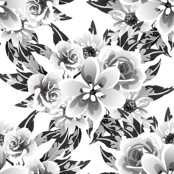 Padrão Floral Sem Costura Preto Branco —  Vetores de Stock
