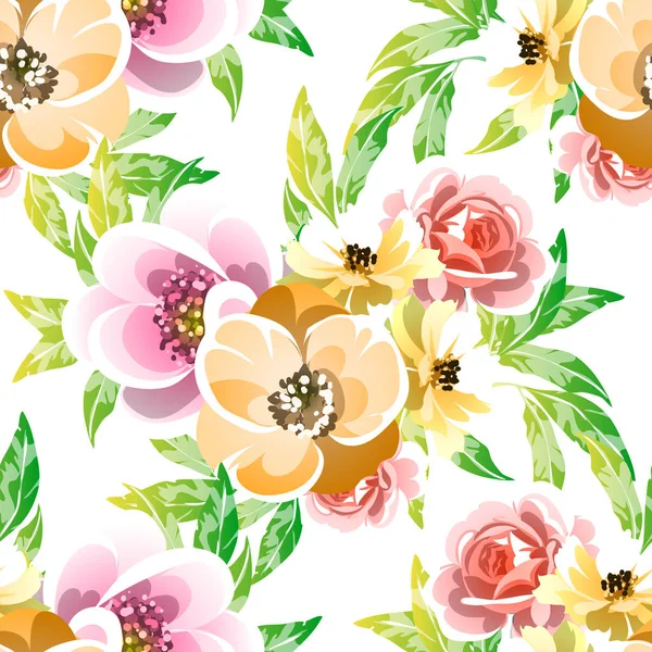 Πολύχρωμο Απρόσκοπτη Μοτίβο Λουλούδι Εικονογράφηση Διάνυσμα — Διανυσματικό Αρχείο