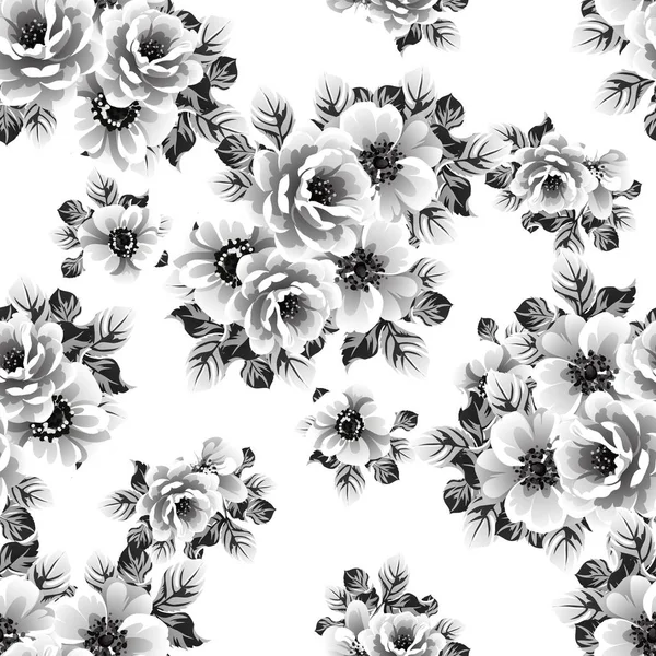 Black White Seamless Floral Pattern — Stock Vector