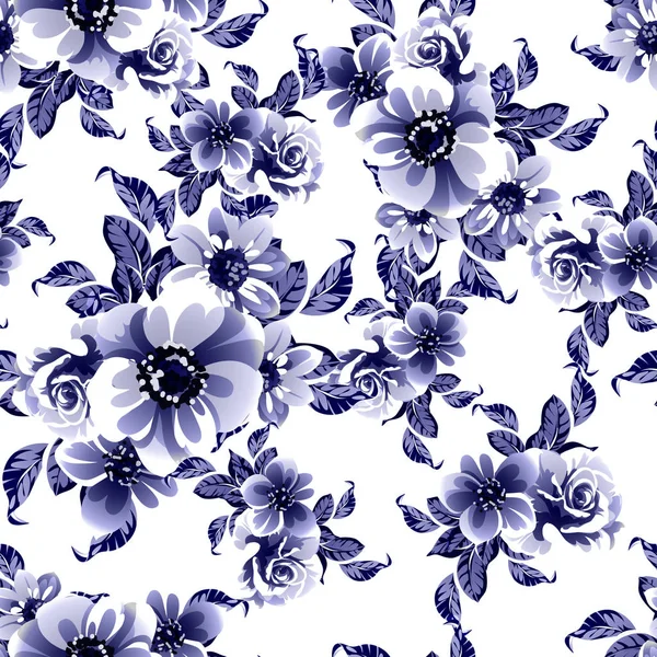 Zökkenőmentes Kék Virág Minta Vektor Illusztráció — Stock Vector