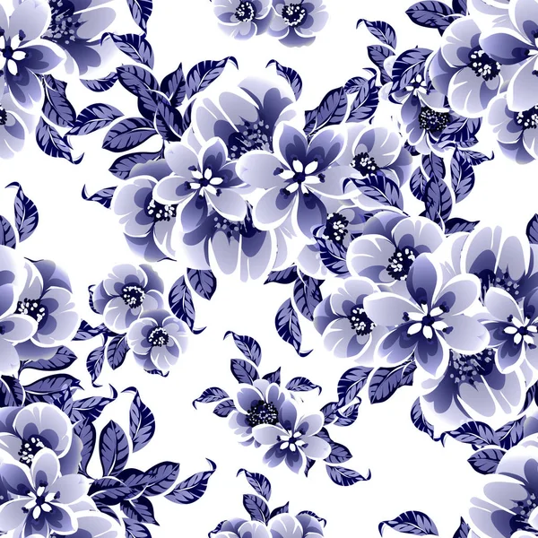 Nahtlose Blaue Blume Muster Vektor Illustration — Stockvektor