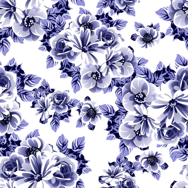 Nahtlose Blaue Blume Muster Vektor Illustration — Stockvektor