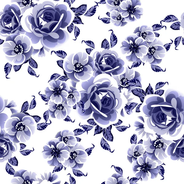 Nahtlose Blaue Blume Muster Vektor Illustration — Stockvektor