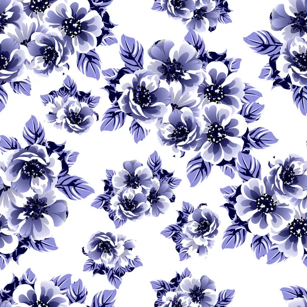 シームレスな青い花のパターンベクトル図 — ストックベクタ