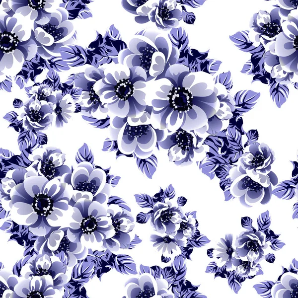 Illustration Vectorielle Sans Couture Motif Fleur Bleue — Image vectorielle