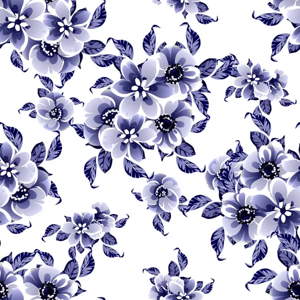 Sömlös Blå Blomma Mönster Vektor Illustration — Stock vektor