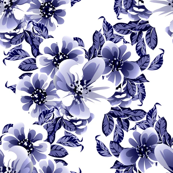 Sem Costura Azul Flor Padrão Vetor Ilustração — Vetor de Stock