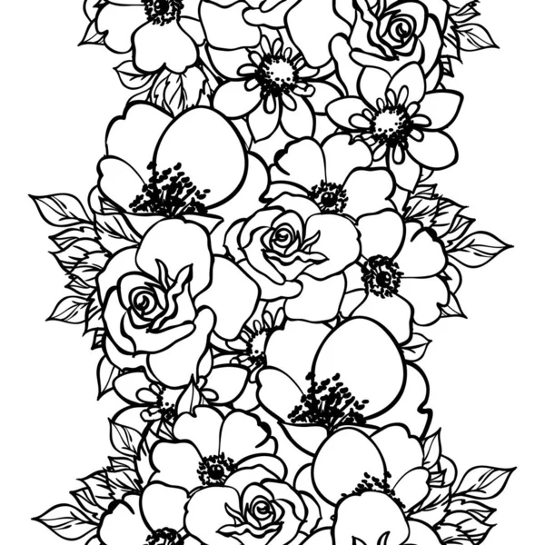 Fekete Fehér Varrat Nélküli Virág Minta — Stock Vector