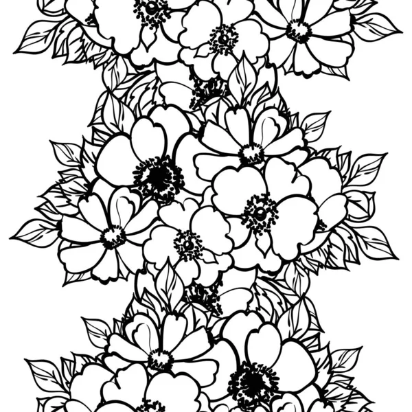 Patrón Flor Inconsútil Blanco Negro — Archivo Imágenes Vectoriales