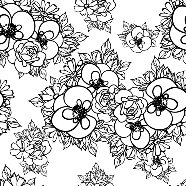 Black White Seamless Flower Pattern — Stock Vector