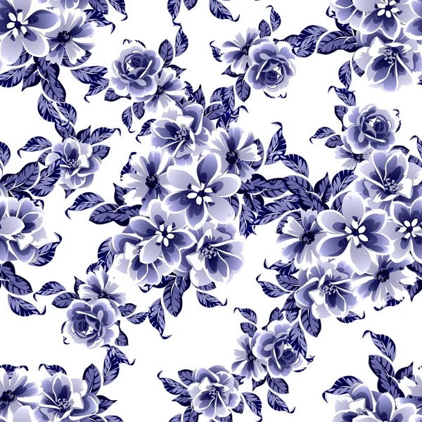Sömlös Blå Blomma Mönster Vektor Illustration — Stock vektor