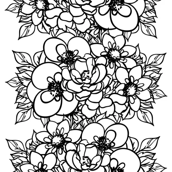 Motif Fleurs Sans Couture Noir Blanc — Image vectorielle