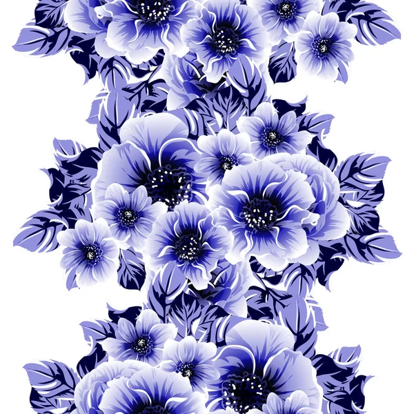 Azul Patrón Inconsútil Colorido Con Flores — Vector de stock