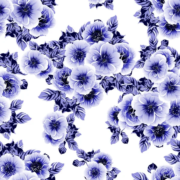Blau Bunte Nahtlose Muster Mit Blumen — Stockvektor