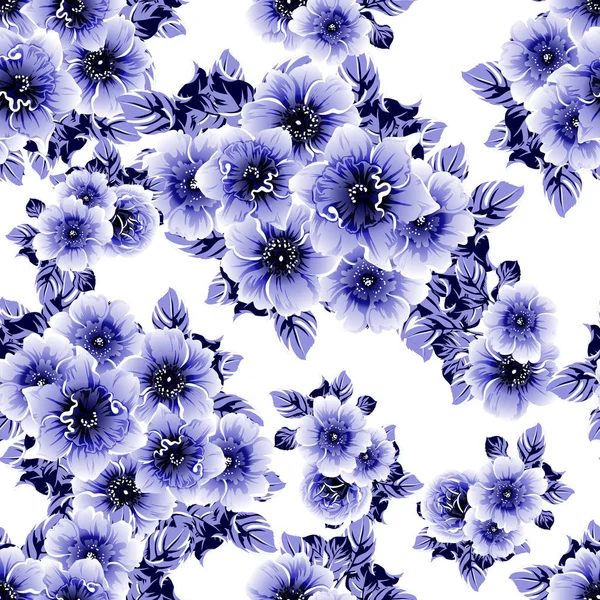 Azul Patrón Inconsútil Colorido Con Flores — Vector de stock