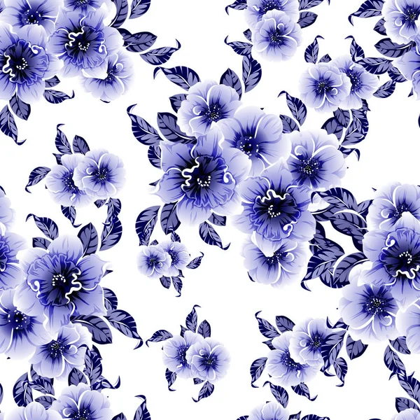 Azul Patrón Inconsútil Colorido Con Flores — Vector de stock