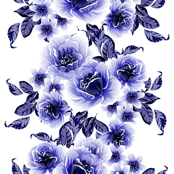 Blau Bunte Nahtlose Muster Mit Blumen — Stockvektor