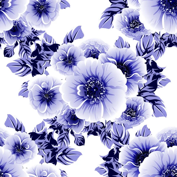 Niebieski Bezszwowy Wzór Kwiatami — Wektor stockowy