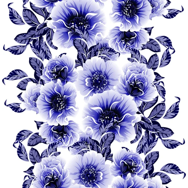 Azul Patrón Inconsútil Colorido Con Flores — Vector de stock