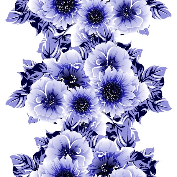 Padrão Sem Costura Colorido Azul Com Flores —  Vetores de Stock