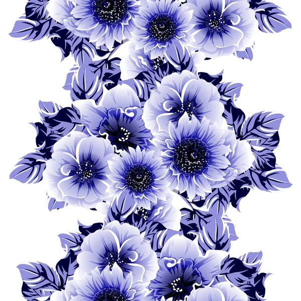 Blue Colorful Seamless Pattern Flowers — Stock Vector