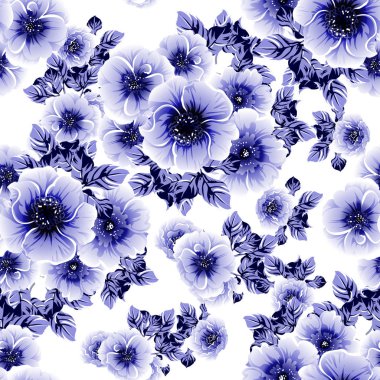 mavi renksiz desenli çiçekler 