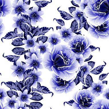 mavi renksiz desenli çiçekler 