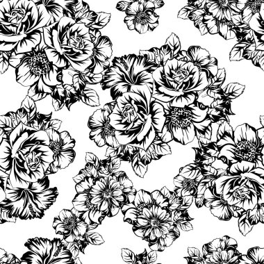 Çiçekli siyah beyaz desenli
