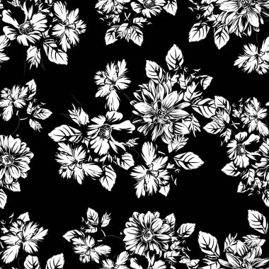 Çiçekli siyah beyaz desenli