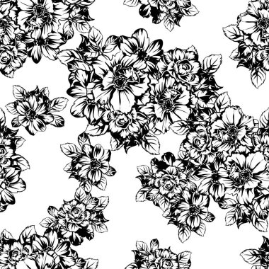 Çiçekli siyah beyaz desenli