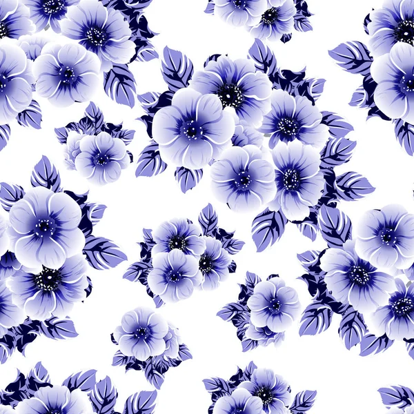 Azul Patrón Inconsútil Colorido Con Flores — Vector de stock