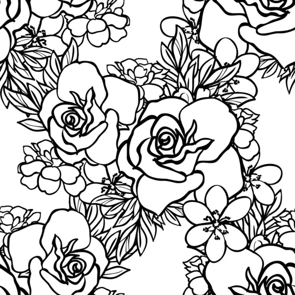Motif Fleurs Sans Couture Noir Blanc — Image vectorielle