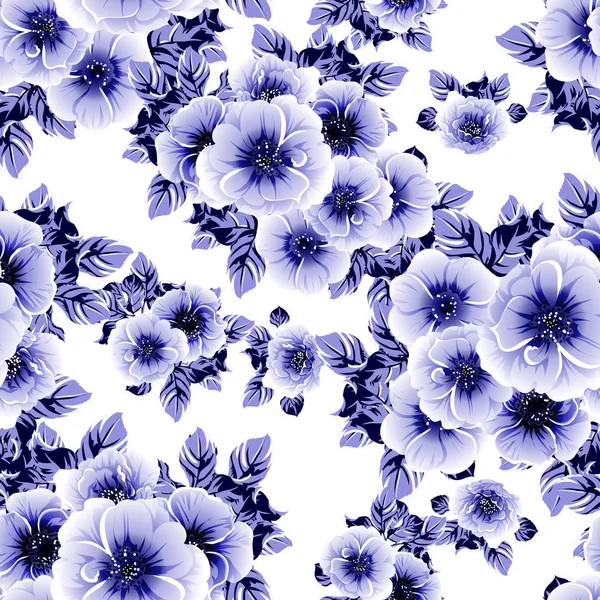 Azul Patrón Inconsútil Colorido Con Flores — Vector de stock