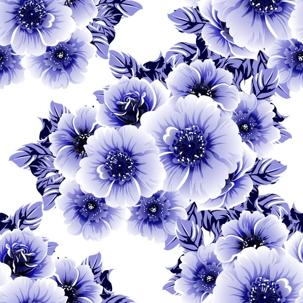 Azul Patrón Inconsútil Colorido Con Flores — Vector de stock