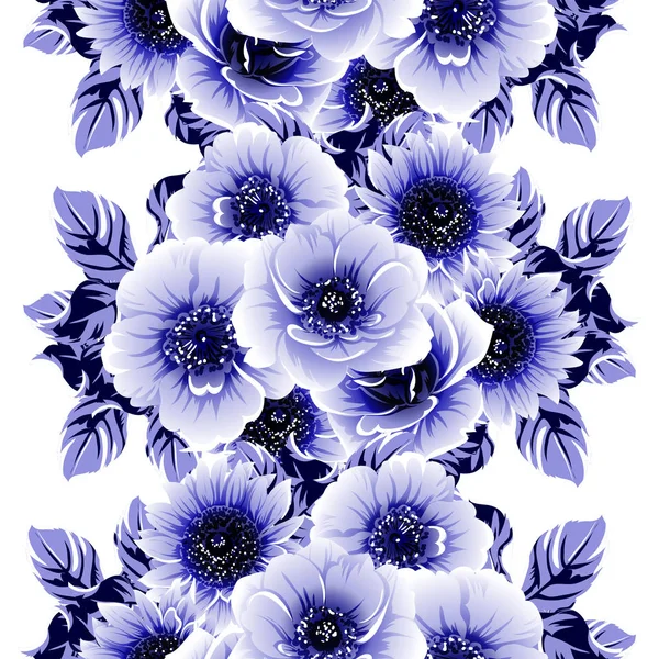Blue Colorful Seamless Pattern Flowers — Stock Vector