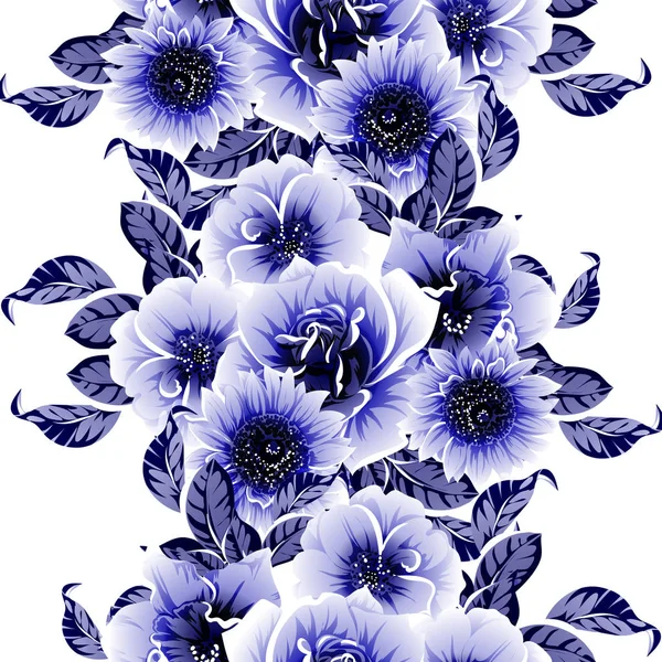 Blue Colorful Seamless Pattern Flowers — Stock Vector