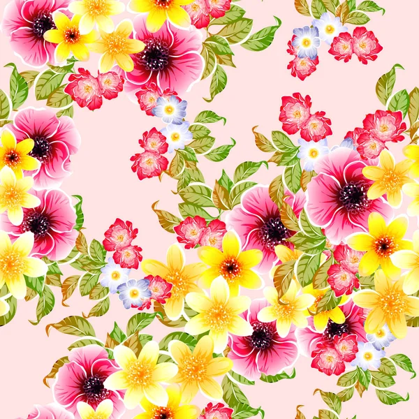 Buntes Nahtloses Muster Mit Blumen — Stockvektor