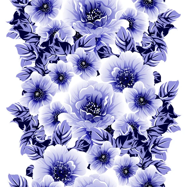 Warna Biru Pola Mulus Dengan Bunga - Stok Vektor