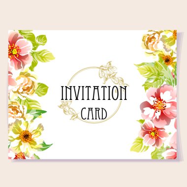 şablon çiçekli davetiye kart vektör resimlemesi 