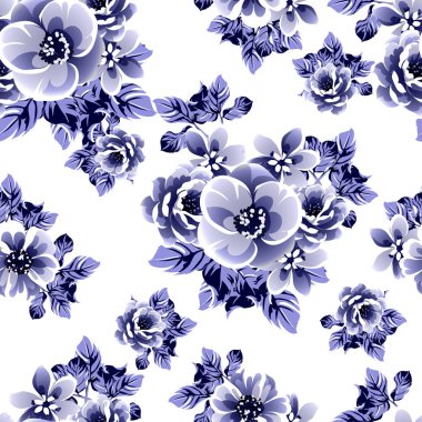 Mavi gelincikler çiçek afiş şablonu, basitçe beyaz arkaplanda vektör illüstrasyonu