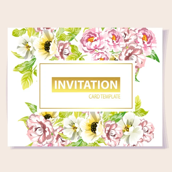 Beautiful Flowers Blossom Invitation Card Template Simply Vector Illustration — Stock Vector