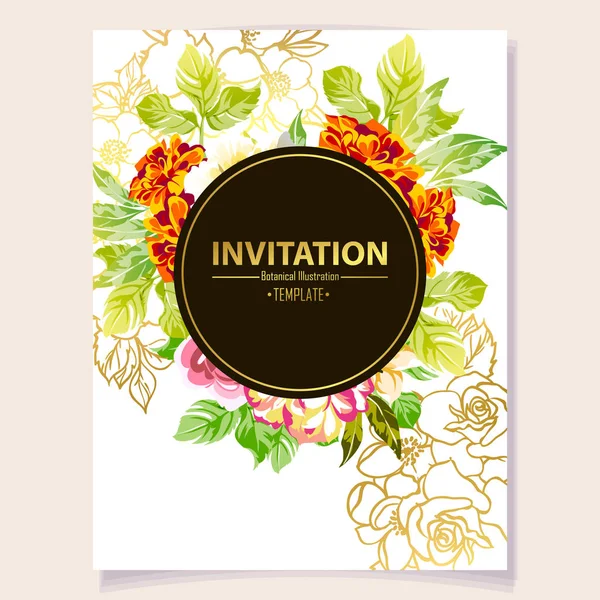 Plantilla Floral Simplemente Invitación Tarjeta Vector Ilustración — Vector de stock