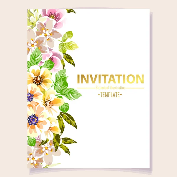 Όμορφα Λουλούδια Λουλούδι Πρότυπο Πρόσκληση Κάρτα Απλά Διάνυσμα Εικονογράφηση — Διανυσματικό Αρχείο
