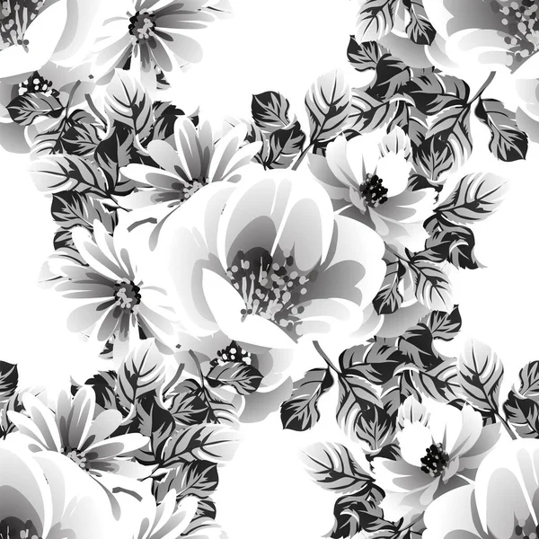 Template Banner Vector Illustration Black White Blossom Flowers White Background — Stock Vector