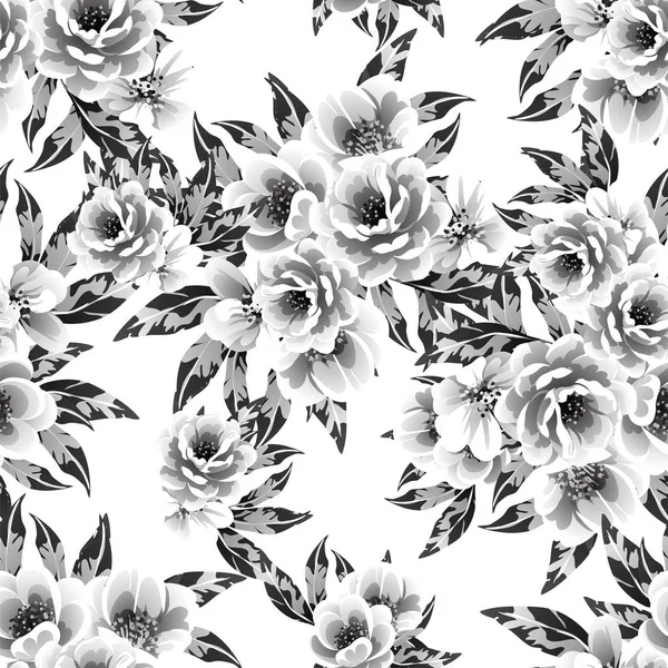 Vektorillustration Von Schwarz Weißen Blütenblumen Auf Weißem Hintergrund — Stockvektor