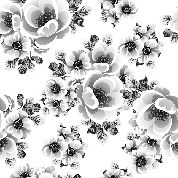 Vector Illustration Black White Blossom Flowers White Background — Stock Vector