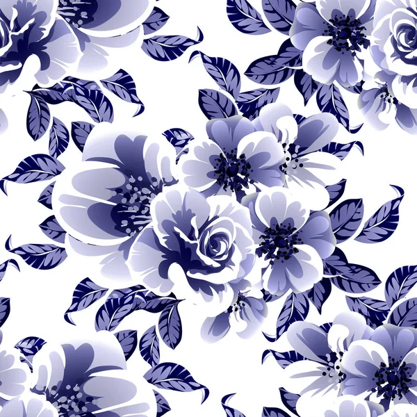 Azul Flores Banner Plantilla Vector Ilustración Sobre Fondo Blanco — Vector de stock