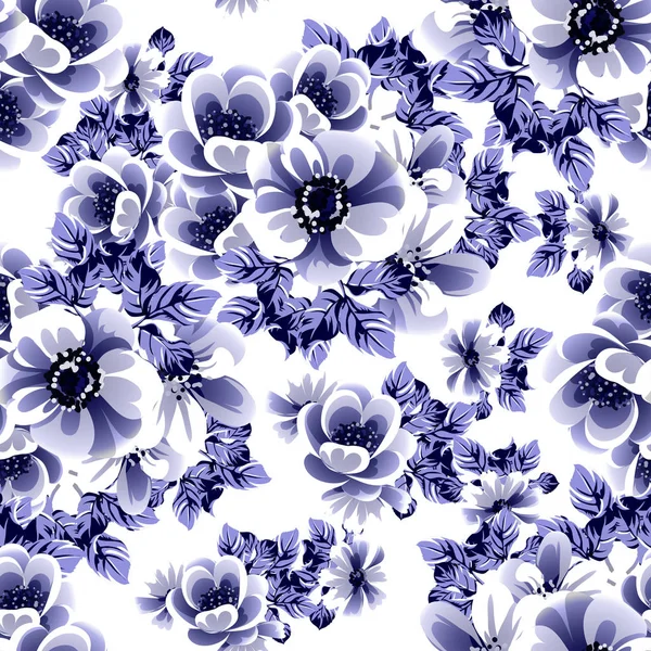 Blue Flowers Banner Template Vector Illustration White Background — Stock Vector